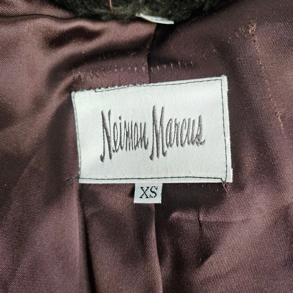 Vtg Neiman Marcus Faux Fur Coat Long Sleeve Chocolate Brown Womens Large *READ*